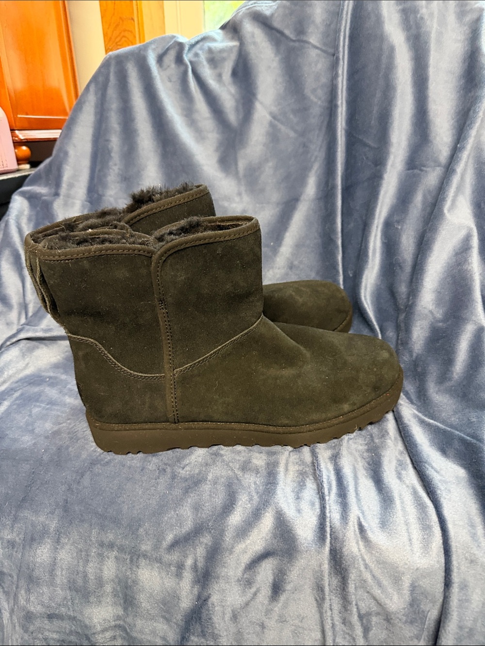 UGG Short Suede Shearling Lined Ankle Booties in Dark Brown